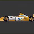 Yellow and White Race Car with Aerodynamic Design Large Wheels and Rear Wing