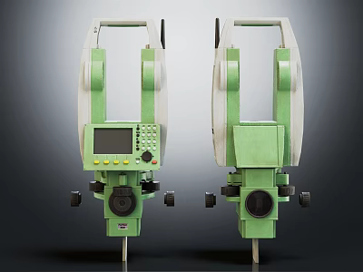 Two Green Total Station Surveying Equipment With Digital Display And Buttons 3d model