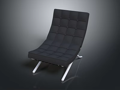 Modern Black Tufted Lounge Chair With Angled Back And White Metal Legs 3d model