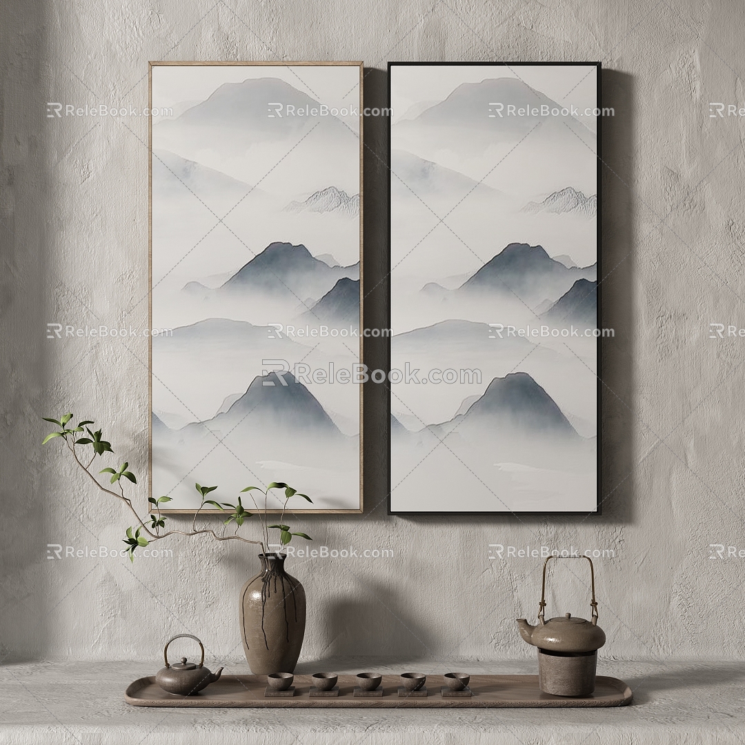 New Chinese Style Texture Texture Decoration Painting with Silent Style Light Luxury Italian Minimalist Antique Style 3d model