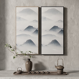 New Chinese Style Texture Decoration Painting with Silent Style Light Luxury Italian Minimalist Antique Style 3d model