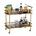 Gilded Two Tier Bar Cart Display With Fresh Fruits Glassware And Liquor Bottles