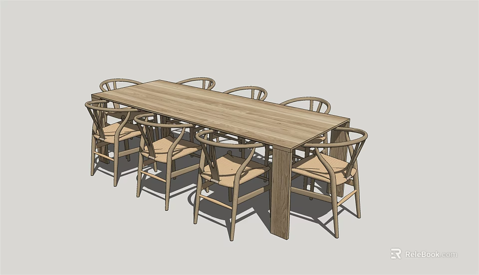 Wooden Dining Table Set With Six Matching Chairs For Modern Home Dining Space 3d model 