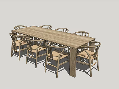 Wooden Dining Table Set With Six Matching Chairs For Modern Home Dining Space 3d model