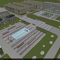 Modern Industrial Factory Building Exterior With Green Trees And Wide Road