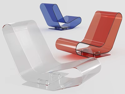 Transparent Acrylic Lounge Chair in Clear Blue Red with Modern Sleek Design and Ergonomic Shape 3d model