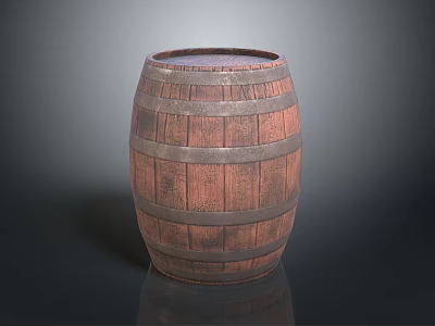Traditional Wooden Barrel With Metal Hoops For Rustic Household Storage And Decorative Use 3d model