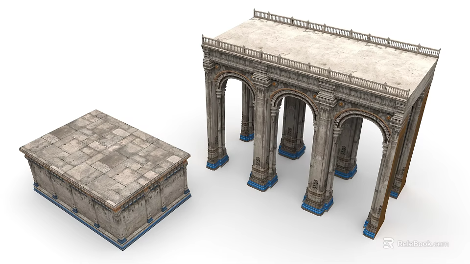 Decorative Stone Architectural Components With Arches Columns And Square Platform 3d model