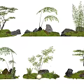 Natural Courtyard Garden Decor With Green Plants Stones Moss And Small Lights