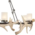 Antler Chandelier With Circular Design And Candle Shaped Lights Hanging By Metal Chains