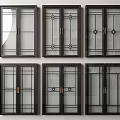 Elegant Black Frame Sliding Doors With Decorative Grid Pattern Glass For Modern Interior 3d model