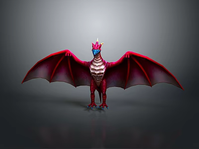 Detailed Red Dragon 3D Model With Spread Wings Horns And Scales 3d model