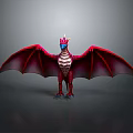 Detailed Red Dragon 3D Model With Spread Wings Horns And Scales