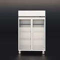 Modern Dinnerware Set Display In Double Door Glass Cabinet With Storage Shelves And Wheels
