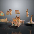 Ancient Ruin Detailed Scene Components With Arched Towers Platforms And Glowing Stone Accents