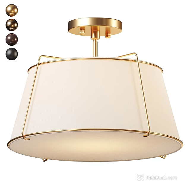 Elegant Modern Round Ceiling Light With Gold Metal Frame And White Fabric Shade 3d model 