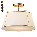Elegant Modern Round Ceiling Light With Gold Metal Frame And White Fabric Shade