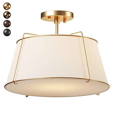 Elegant Modern Round Ceiling Light With Gold Metal Frame And White Fabric Shade 3d model