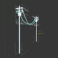 Wooden Utility Poles With Overhead Power Lines And Insulators