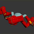 Red Robot Character With Blue Accents And Gold Joints 3D Model Standing Pose