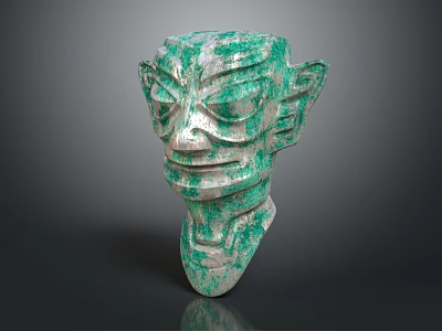 Ancient Style Green Jade Carved Mask As Traditional Costume Decorative Accessory 3d model