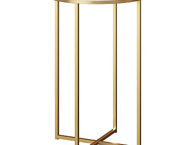 Elegant Modern Gold Metal Frame Dining Table with Minimalist Geometric Design 3d model