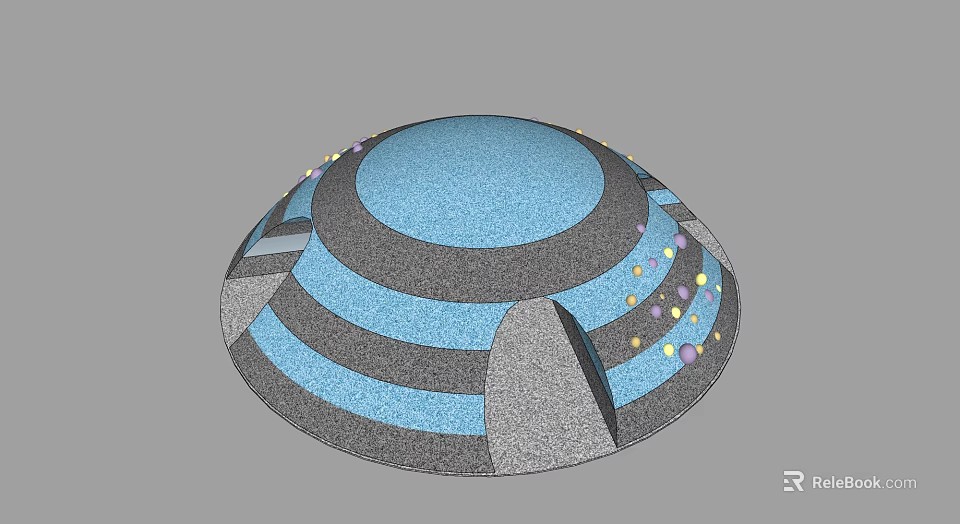 Colorful Circular Play Equipment With Blue Dome Top Gray Stripes And Decorative Dots 3d model 
