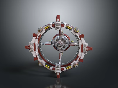 Circular Mechanical Structure With Red And White Components And Gear Details 3d model