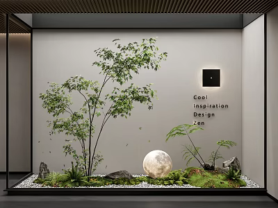 Mini Garden Landscape Design With Green Trees Moon Decoration Stones And Grass 3d model