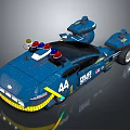 Blue Racing Car With Number 44 And Yellow Accents Streamlined Design