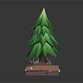3D Pine Tree Design With Wooden Base And Stone Elements On Grass