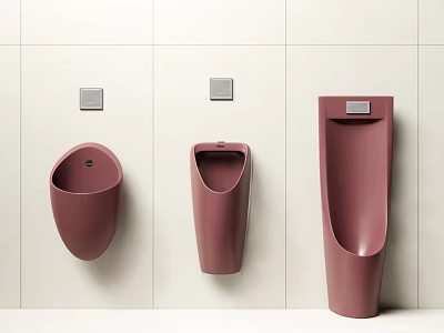 Pink Wall Mounted Urinals With Different Modern Designs In Bathroom 3d model