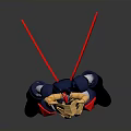Red Blue And Gold Mecha Robot Character With Golden Horns And Chest Armor