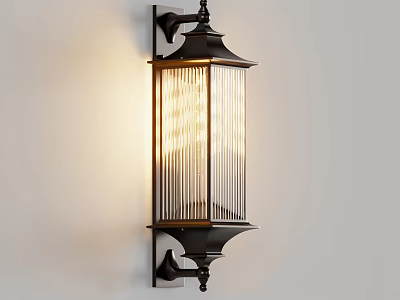 Modern Metal Frame Wall Sconce With Vertical Striped Shade And Warm Illumination 3d model