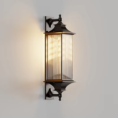 Modern Metal Frame Wall Sconce With Vertical Striped Shade And Warm Illumination 3d model