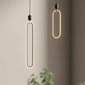 Modern Long Linear Pendant Lights with Golden Frame Hanging in Neutral Room and Green Plant