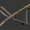 Handmade Wooden Stick Frame Structure With Crossed Natural Logs And Rustic Design 3d model