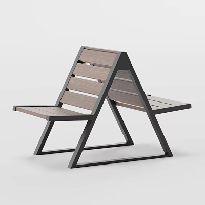 Modern Outdoor Chair With Wooden Slat Seat And Metal Triangle Frame For Garden Patio Use 3d model