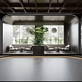 Modern Office Interior With Open Layout Gray Tones Bookshelves Sofas Bar Counter And Green Plants