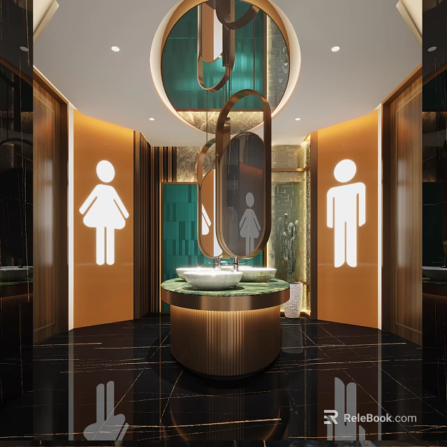 Hotel Bathroom Interior With Male Female Signs Modern Vanity And Elegant Design 3d model 