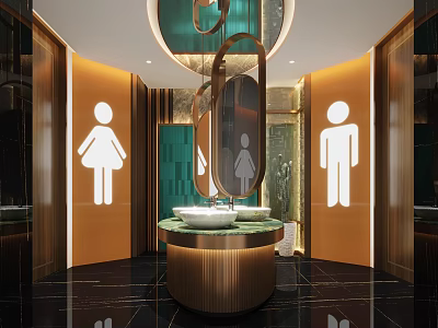 Hotel Bathroom Interior With Male Female Signs Modern Vanity And Elegant Design 3d model