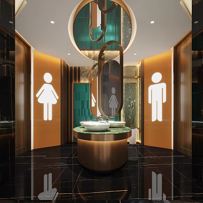 Hotel Bathroom Interior With Male Female Signs Modern Vanity And Elegant Design 3d model