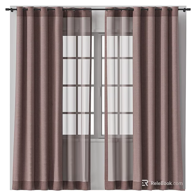 Elegant Brown Textured Curtains With Sheer Panels For Modern Window Decoration 3d model