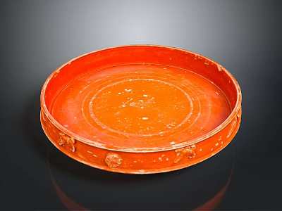 Artistic Handcrafted Orange Round Tray Sculpture Carving With Decorative Edge Details 3d model