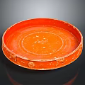 Artistic Handcrafted Orange Round Tray Sculpture Carving With Decorative Edge Details