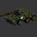 Camouflage Armored Tank 3D Model With Military Cannon And Six Wheels
