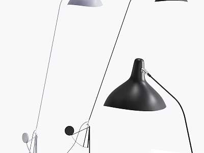 Modern Black and Silver Floor Lamps with Conical Shades and Sleek Adjustable Arms 3d model