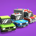 Colorful Cartoon Toy Cars Featuring Police Ambulance Green Blue Orange