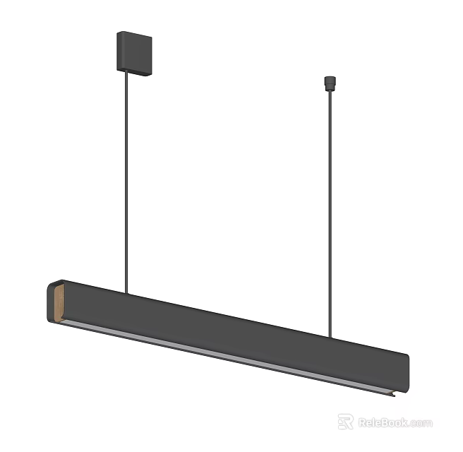 Modern Long Rectangular Black Pendant Light With Two Hanging Cords And Metal Frame 3d model