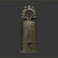Traditional Chinese Ancient Architecture Featuring Bronze Bell With Dragon Ornament Design